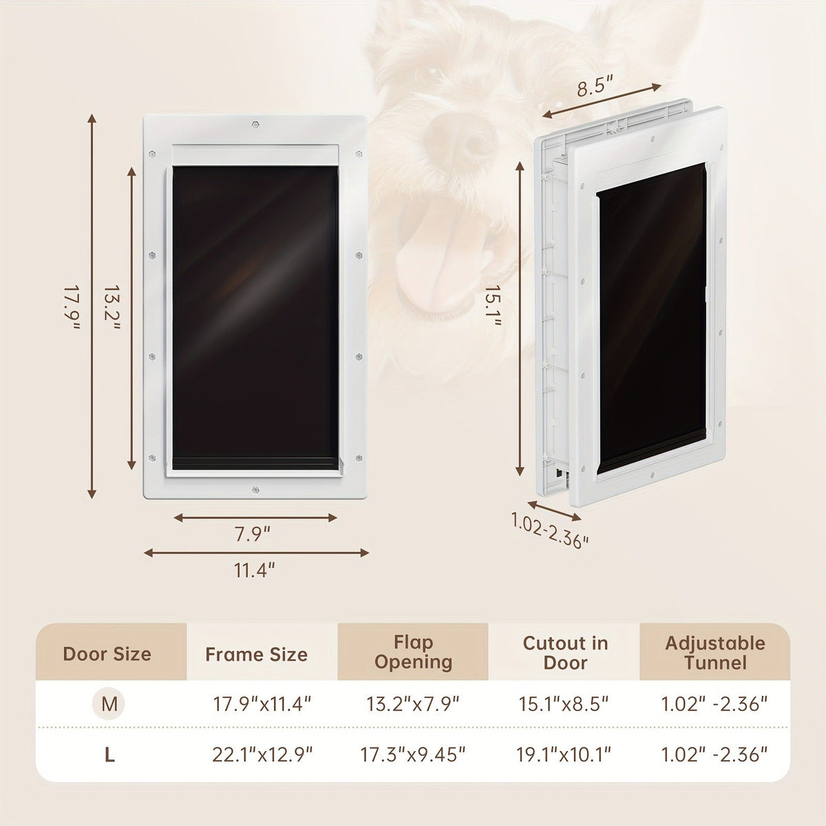 Dog Door 3-Flap Magnetic Pet Door for Interior & Exterior Doors or Wall – Heavy Duty Insulated Doggie Door with Closing Panel, Medium & Large, Fits Dogs 45–100 lbs, White & Black