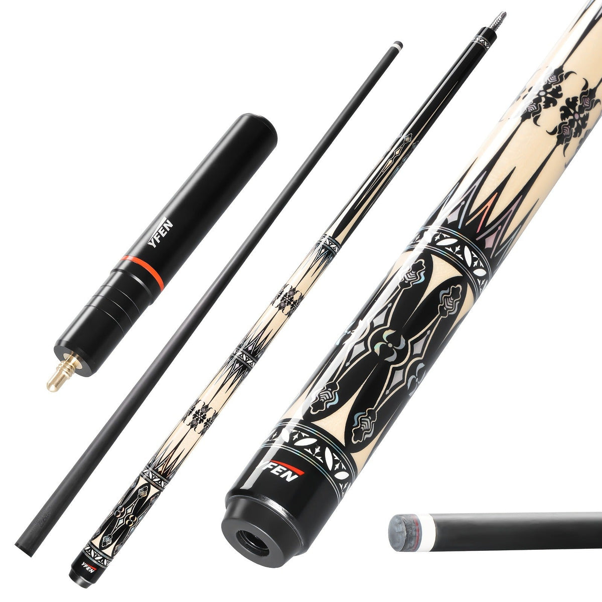 Carbon Fiber Pool Cue Stick Low Deflection Billiard Cue with 11.8mm 12.5mm Tip Pro-Taper Shaft Canadian Maple Butt Extension Compatible Professional Pool Cues for Competitive Play and Tournament Use