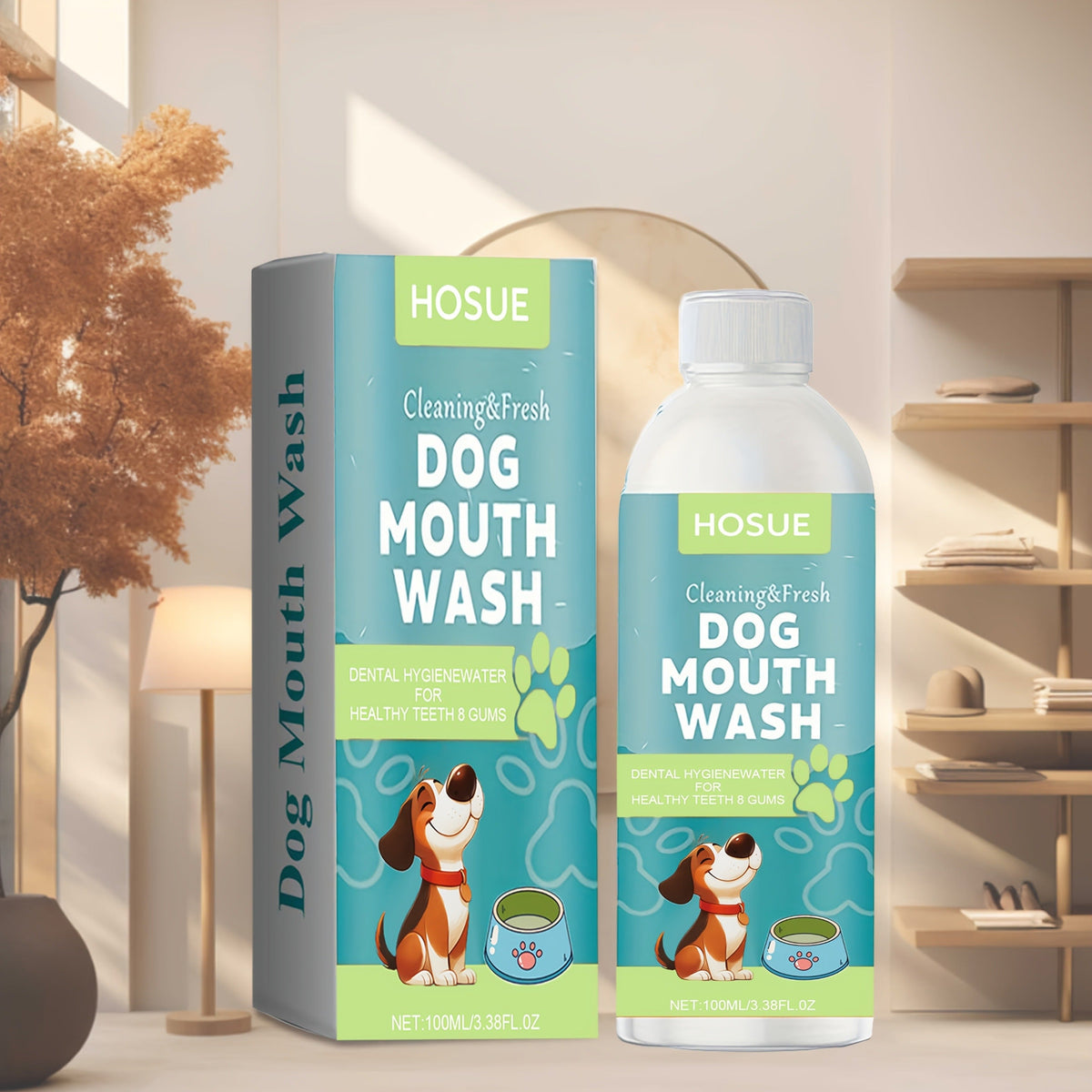 Dog Mouthwash for Fresh Breath with Peppermint Extract - Natural Dental Health Oral Care Liquid, Easy-to-Use Water Additive for Dogs, Freshens Breath & Supports Clean Teeth, 100ml / 3.38oz