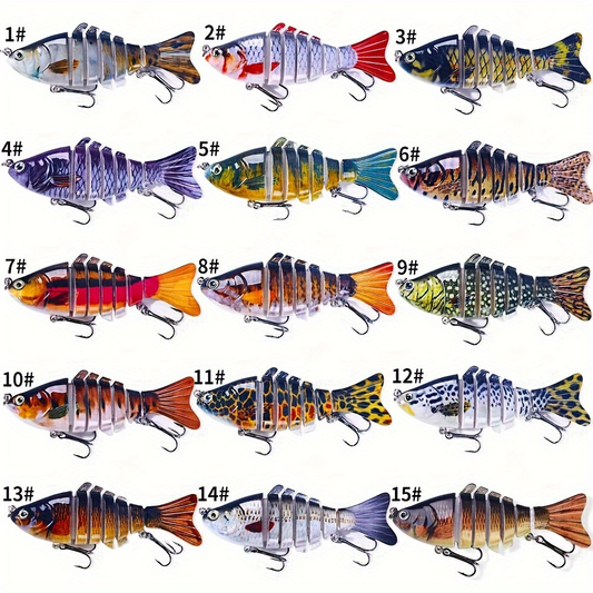 Fishing Lure Kit, 15-Piece Set with Multi-Jointed Swimbaits for Bass, Trout and Walleye