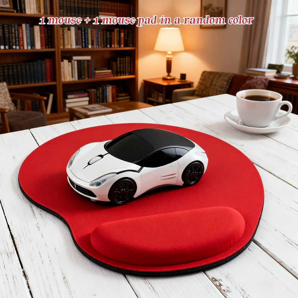 Car Shaped Mouse and Mouse Pad Bundle Set – 2-Piece Creative Novelty Wired USB Optical Mouse + Surprise Color Pad for PC, Laptop, Desktop & Gaming | Unique Gift for Car Lovers, Couples & Gamers | Red