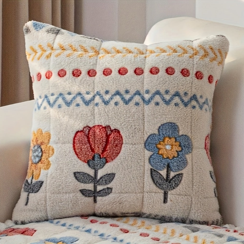 Bohemian Floral Quilted Sofa Cover - Thick Milk Fleece Warm Cozy Couch Protector Machine Washable with Ruffle for 2 3 4 Seater Living Room Decor, White