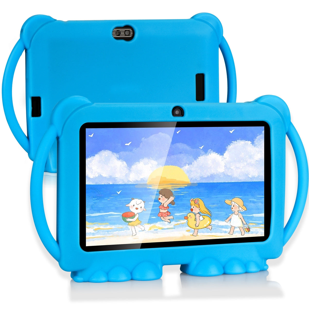 Educational Kids Tablet 7 Inch Android 14, Eye Protection Screen Parental Control GMS Certified, 2GB RAM 32GB ROM 2.4G Wi-Fi, Shockproof Case Dual Camera Pre-Loaded Learning Apps & Games, Children Tablet for Ages 3-12 – Blue Red