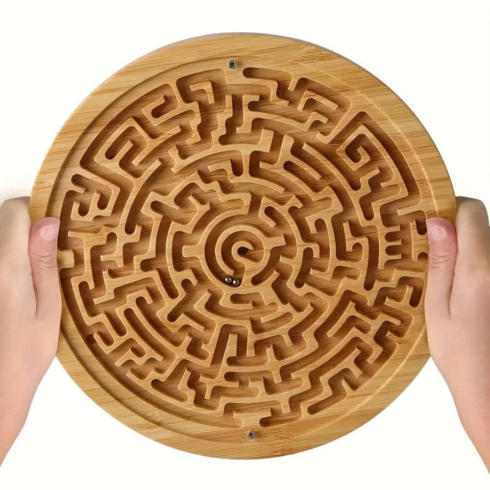 Wooden Maze Balance Board with Steel Ball, Handheld Puzzle Game in 1 or 2 Packs