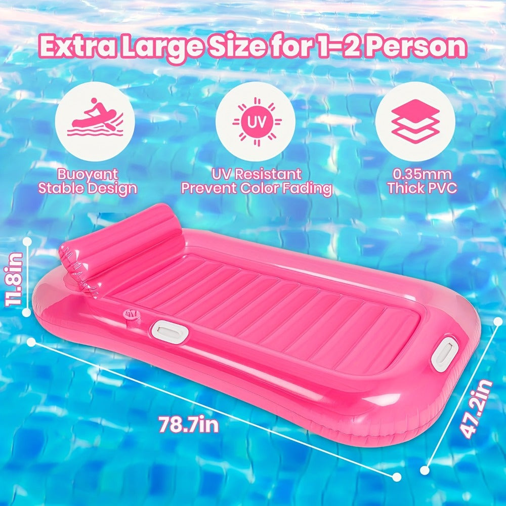 Inflatable Pool Lounger Sunbed with Removable Headrest and Cup Holders