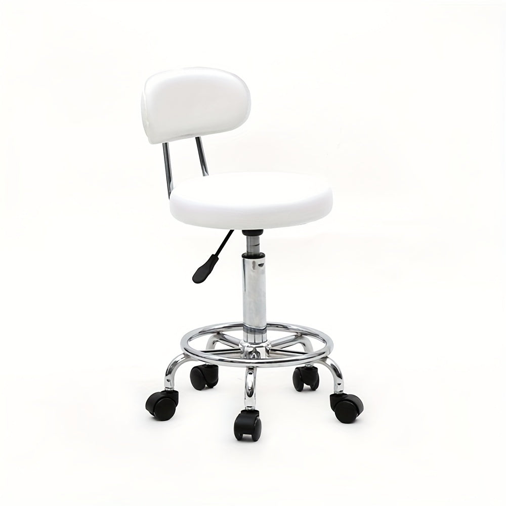 Adjustable Salon Stool with Back 360 Swivel PU Leather Cushioned Round Seat Chair for Salon Barber Spa Esthetician Home Office Vanity Makeup Station White
