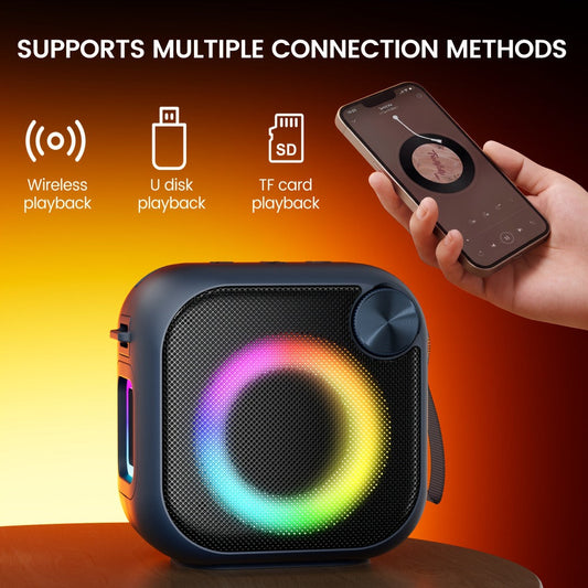 RGB Bluetooth Speaker with Music Visualizer, Portable Wireless Speaker with Color-Changing LED Lights for Gaming & Parties, USB/TF/AUX/Type-C, Compatible with PC Smartphone Tablet TV