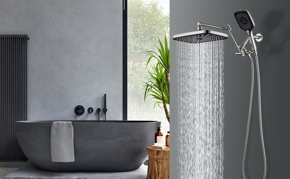Rain Shower Head with Handheld Combo 12 Inch High Pressure Rainfall Showerhead Set – 4-Function Spray, 3-Way Diverter, 2-Stage Extension Arm & 71" Hose, Matte Black / Chrome / Brushed Nickel