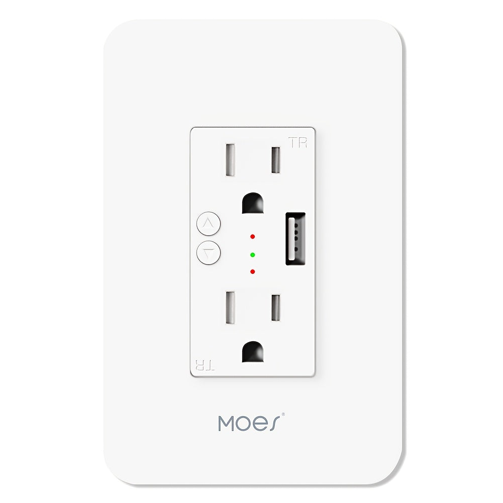 Smart WiFi Wall Outlet with 2 AC Outlets & USB Charging Port, Works with Alexa & Google Home, App Remote Control, No Hub Required, 15A 2.4GHz – MOES Intelligent In-Wall Smart Plug Socket