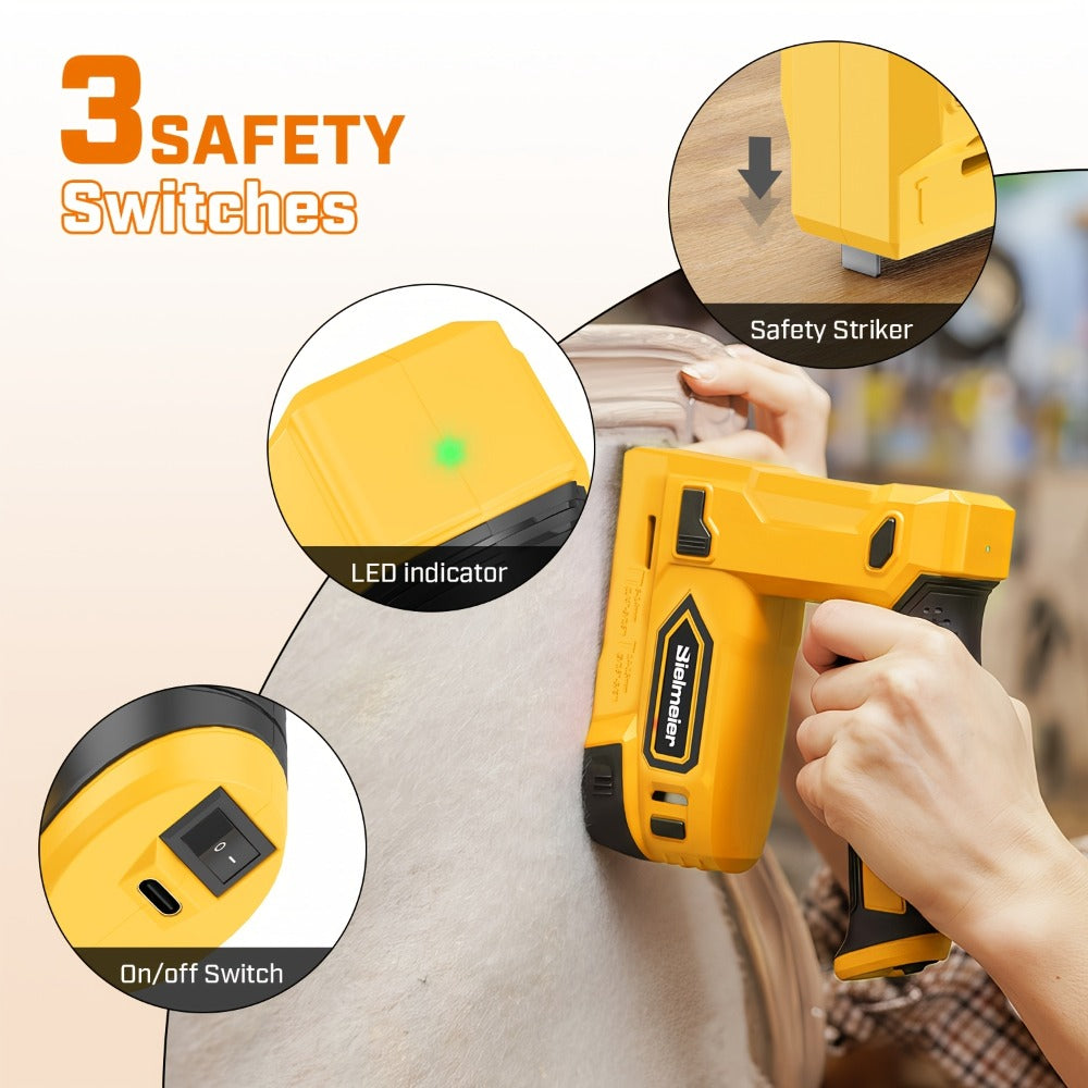 Cordless Stapler Brad Nailer 2-in-1 4V / 20V No Compressor – Lightweight with Battery, Charger & 1600pcs Nails & Staples, for Carpentry, Home Improvement, Upholstery & DIY – Multiple Colors & Upgrade Versions