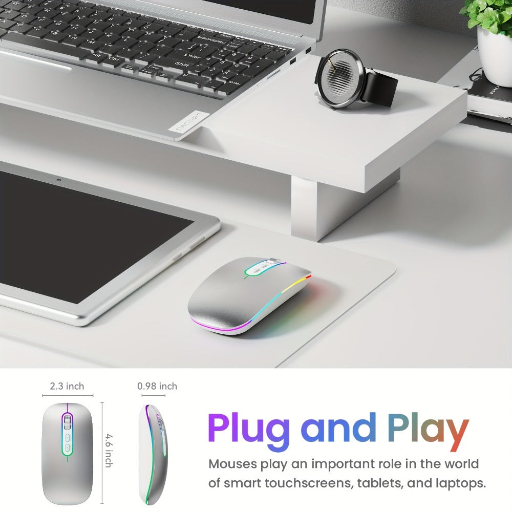 Slim Wireless Mouse Bluetooth 5.1 2.4G Dual Mode Silent Rechargeable LED Indicator Thin Quiet Computer Mouse iPad MacBook Mac Laptop PC Windows Chromebook Pink