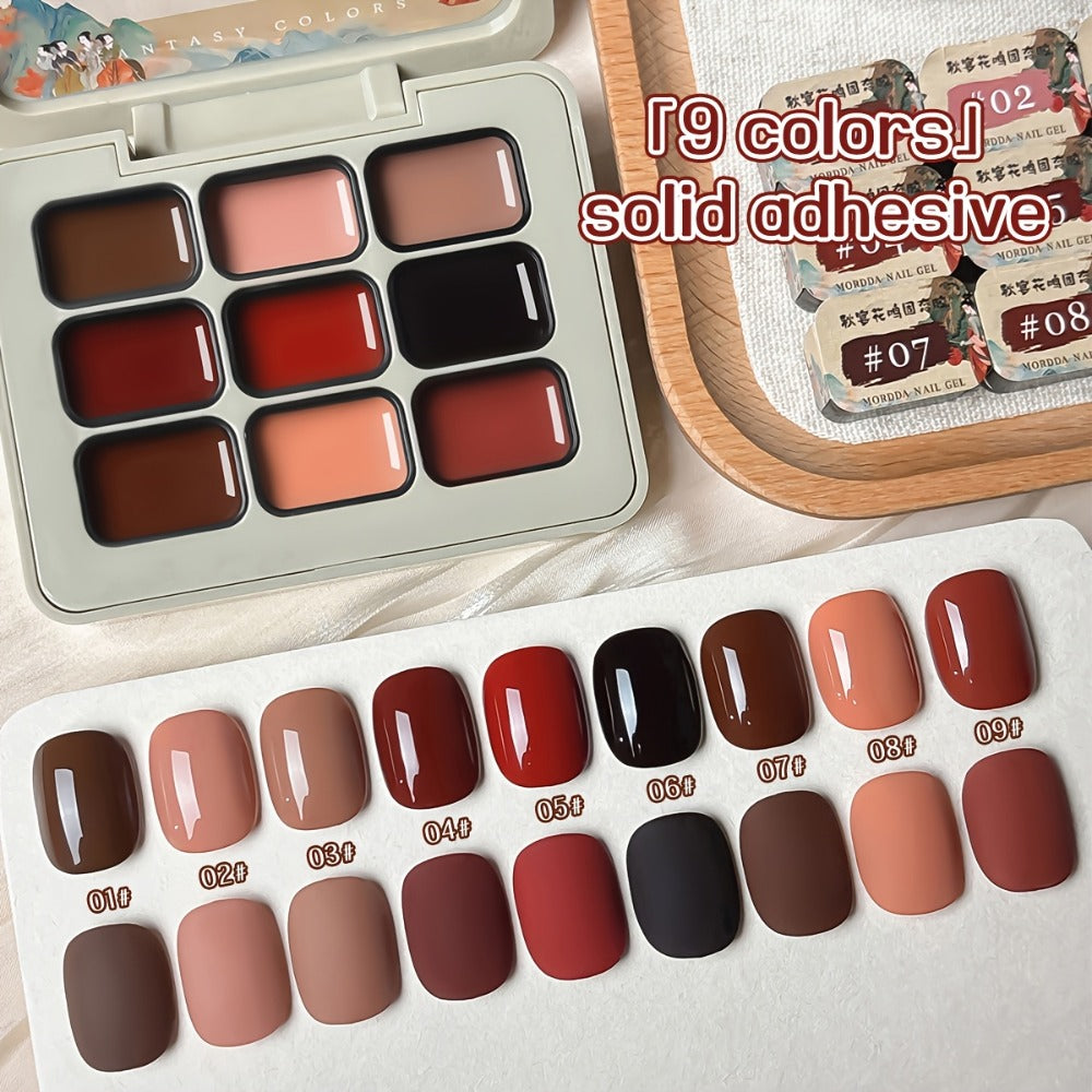 Gel Nail Polish Set 9 Colors Autumn Harvest High Saturation Soak-Off LED — Alcohol-Free Long-Lasting Solid Gel Polish Kit with Light Therapy Pen for Salon & Home Manicure