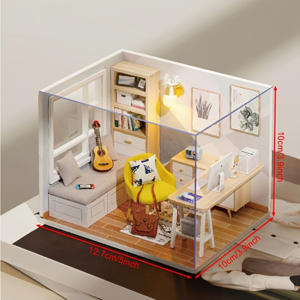 Sunshine Study DIY Miniature House Kit with Wooden Study Room Scene