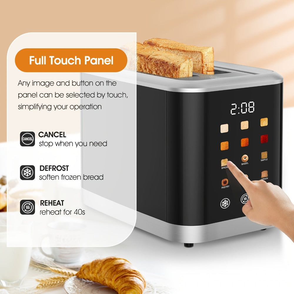 2 Slice Toaster with Touch Screen – 1.5" Wide Slot for Bread, Bagels & English Muffins, 6 Bread Types, 5 Toast Shade Settings, Cancel & Defrost Functions