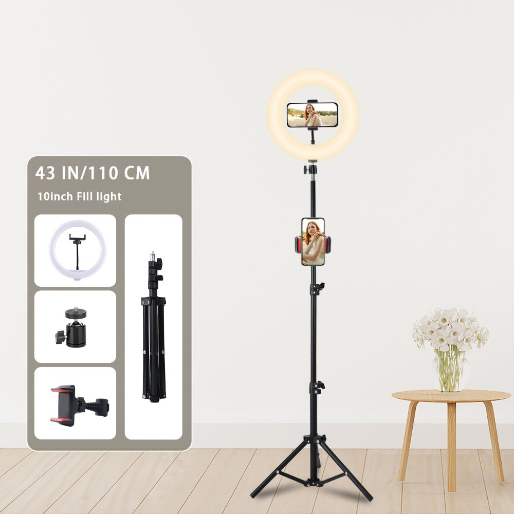 Desk Tripod Ring Light 10 12 Inch with Phone Stand, Adjustable Height 15 to 43 Inches, Dimmable LED Circular Light for Selfie Photography, Makeup, YouTube, TikTok & Live Streaming