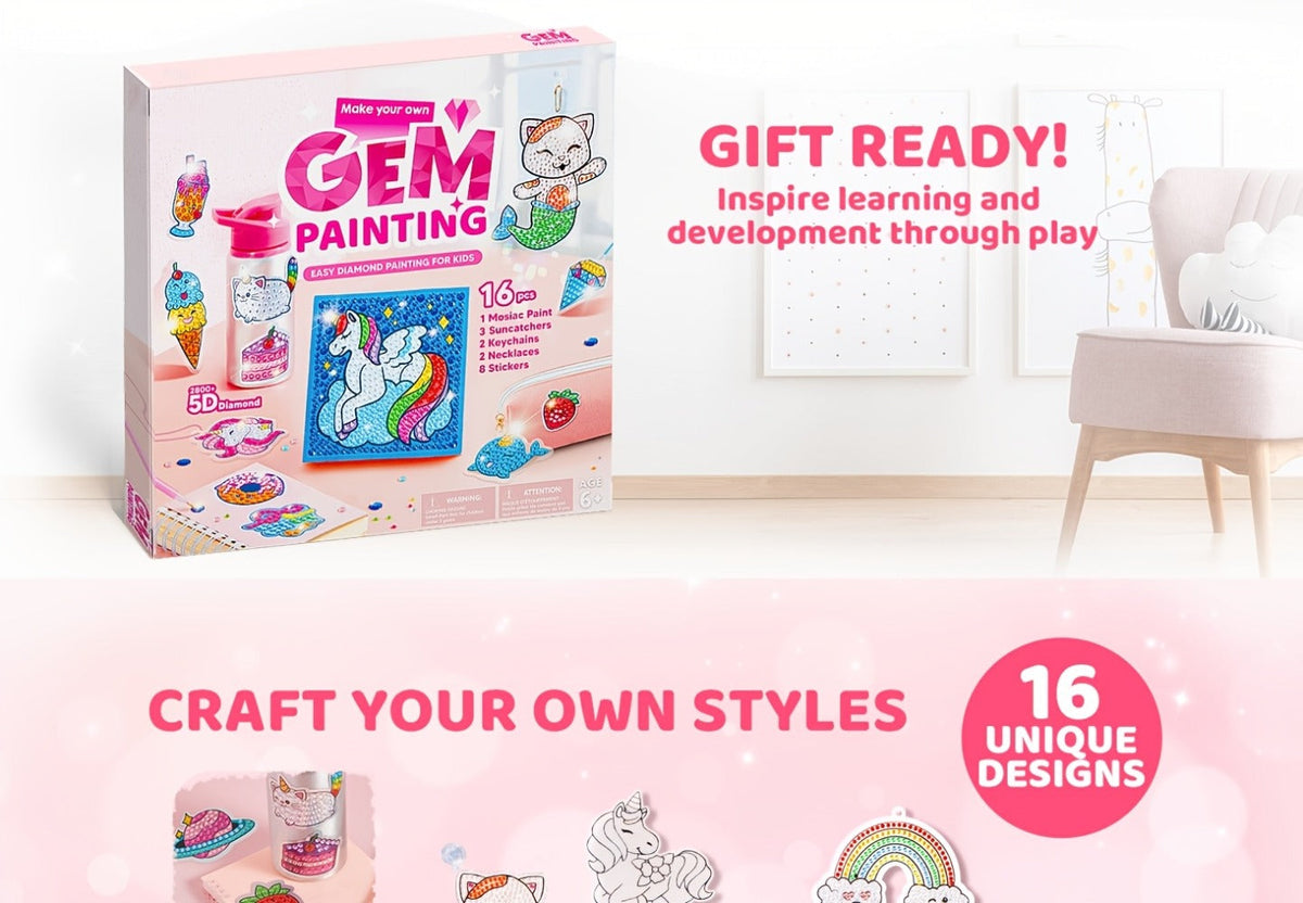 Diamond Gem Art Kit for Kids, 16 Projects, 2,800+ 5D Gems with Suncatchers & Jewelry