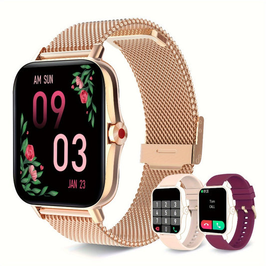 Women's Smartwatch with Health Tracker, Heart Rate SpO2 Sleep Monitor, Message Alerts, Voice Assistant, Multi-Sport Modes, Music Control, Dual Silicone Straps – Compatible with iPhone & Android