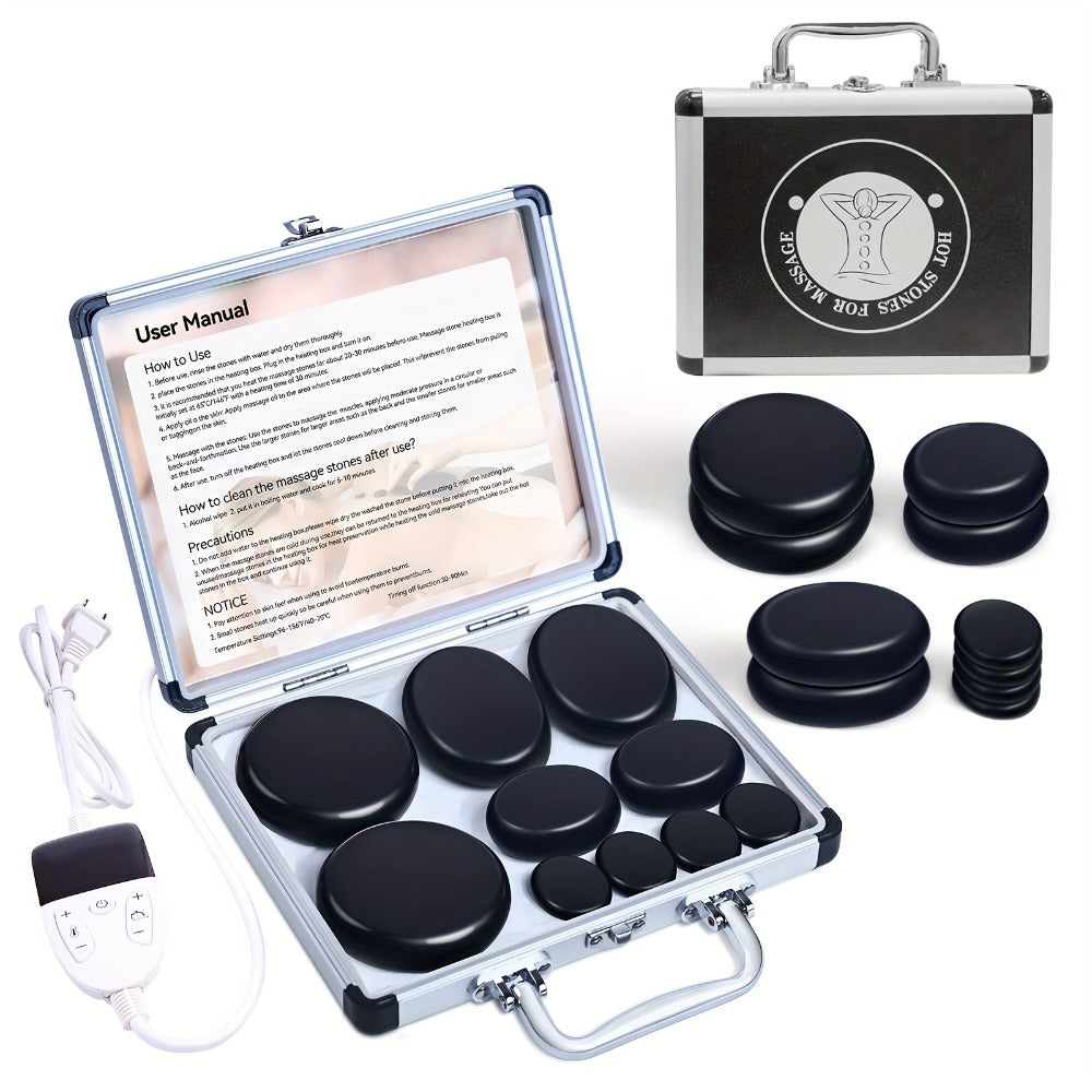 Basalt Hot Stone Massage Kit 10 Pcs with Heater Temperature Control Professional Spa Stones Set for Full Body Back Neck Legs Muscle Relief Therapy at Home or Salon