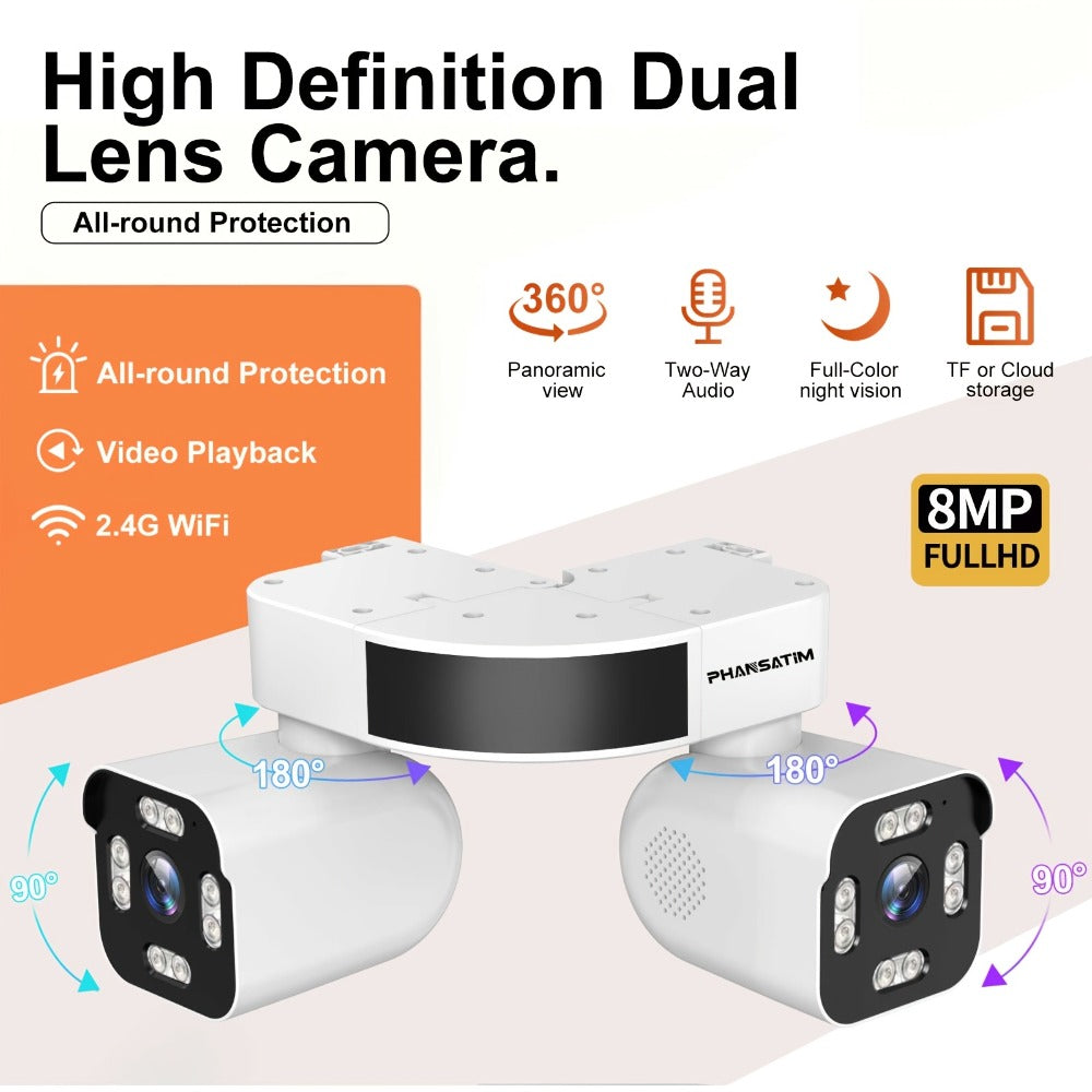 8MP Dual Lens PTZ Security Camera Outdoor Indoor WiFi Wireless Surveillance Camera 360° Panoramic View Corner Mount Full Color Night Vision Waterproof IP66