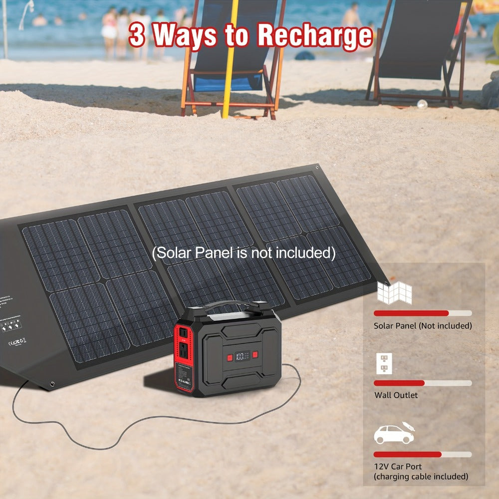 300W Portable Power Station Solar Generator with AC Outlet, DC & USB Outputs, LED Flashlight, Built-in Cooling Vents – 256Wh Lithium-Ion Battery for Camping, RV, Emergency Home Backup, Outdoor Adventures