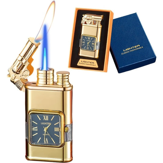 Retro Metal Lighter with Dual Flame Options, Dragon or Gun-Type Design