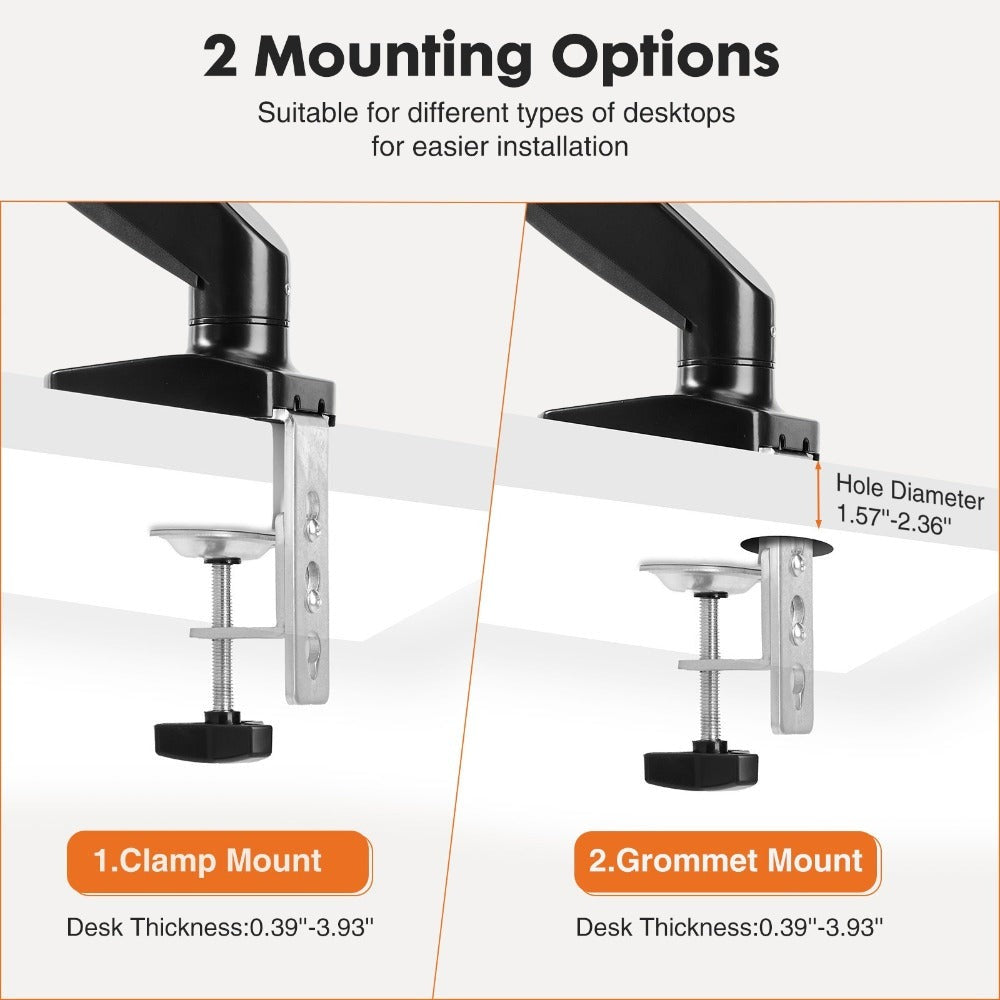 Gas Spring Monitor Arm Single Dual, Ergonomic Desk Mount for 13-32 Inch Screens up to 17.6 lbs, Adjustable Height, 360° Swivel, Full Motion VESA Monitor Stand for Home Office