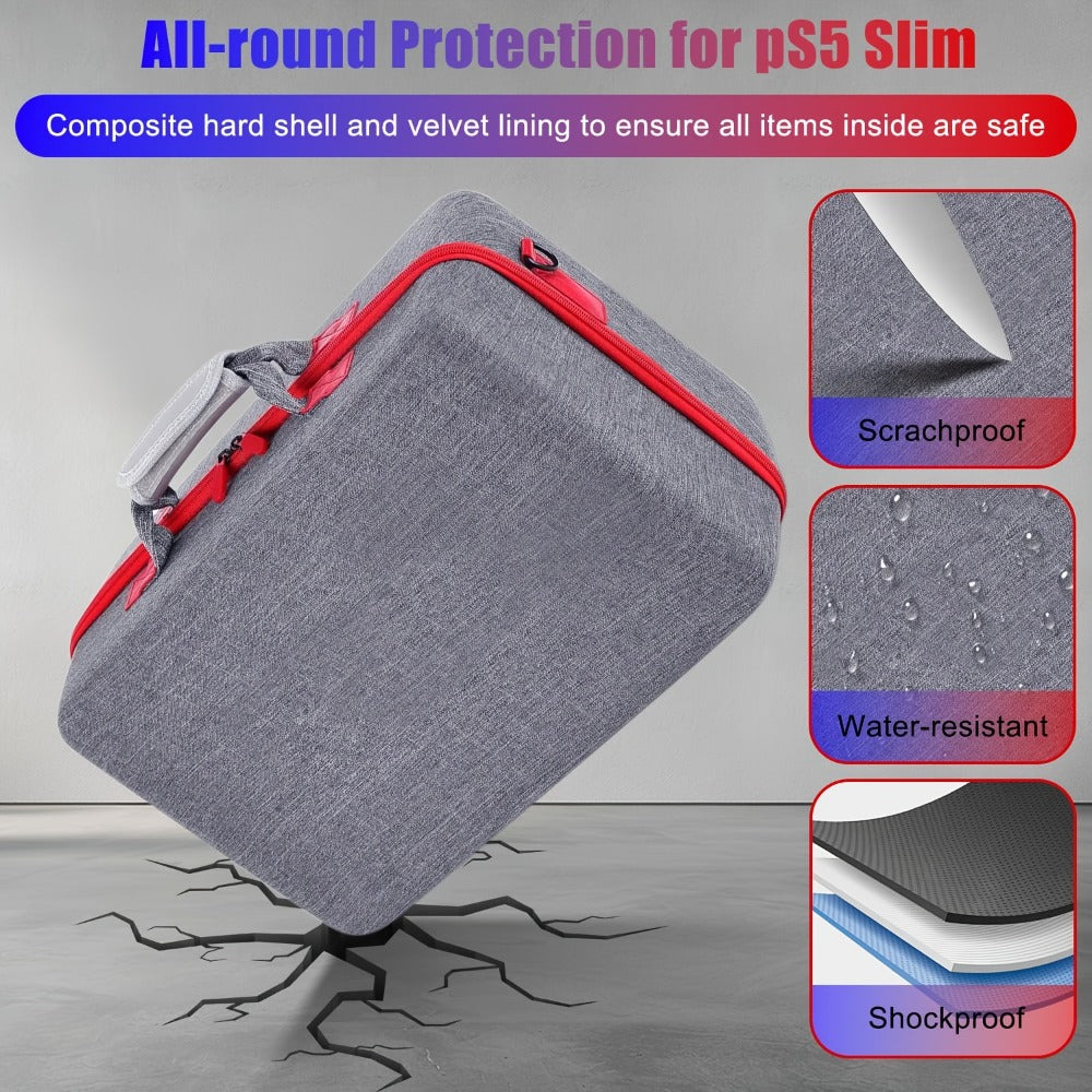 PS5 Slim Hard Shell Travel Carrying Case – Shockproof Protective Bag for PlayStation 5 Slim Disc & Digital Edition, Controller Compartment, 8 Game Card Slots & Shoulder Strap, Black or Grey