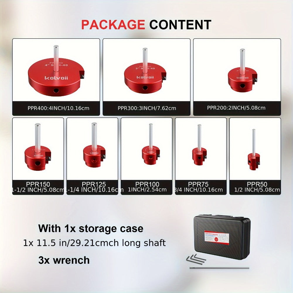 PVC Pipe Reamer Kit 8pcs - Fitting Saver for SCH 40 Plastic Pipe, Aluminum Alloy Body with 11.5" Hex Shaft, 8 Sizes 1/2" to 4", for PVC PP PE ABS Pipes, Drill Compatible, Red