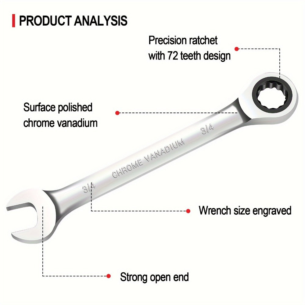Combination Ratcheting Wrench Set 22pcs SAE & Metric, 1/4"-3/4" & 6-18mm Chrome Vanadium Steel, 72-Tooth Ratchet Wrenches with Oxford Bag, ANSI Standard for Car Repair & Home Appliance Maintenance