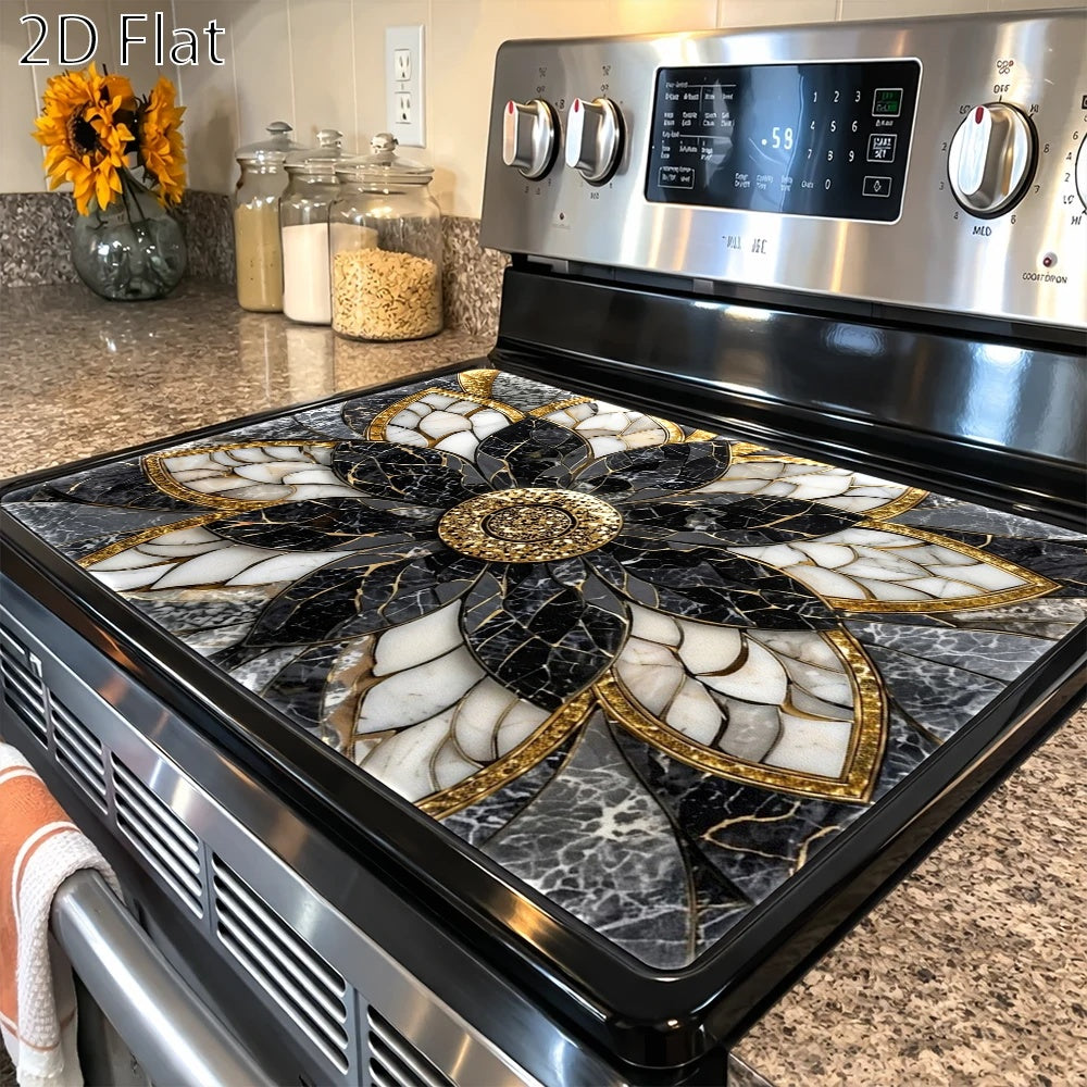 Stove Protector Mat Marble Lotus Pattern | Heat-Resistant Non-Stick Cooktop Cover Pad | Gas Stove, Induction Cooker, Glass Cooktop, Oven & Washer Dryer Top