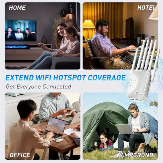 WiFi Range Extender, Up to 8,500 Sq Ft, 6 Antennas, Ethernet Port, WPS Setup