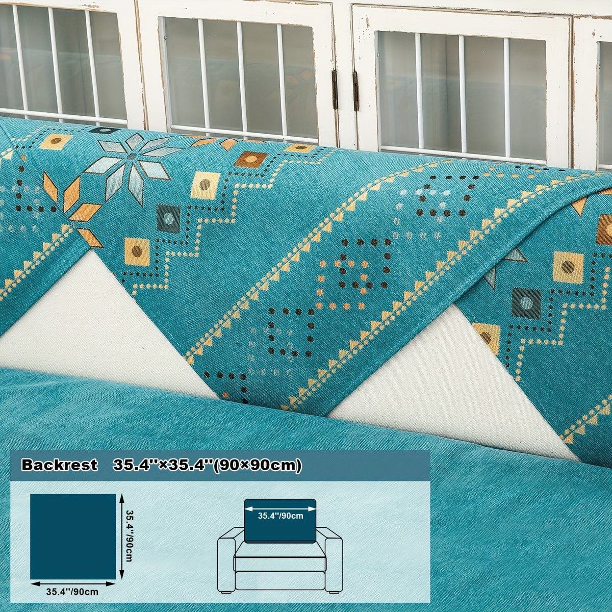 Bohemian Chenille Sofa Cover | Geometric Print Non-Slip Couch Slipcover, Thick Plush Boho Style, 1 to 4 Seat, Armrest & Backrest, Machine Washable, Sectional Sofa Protector