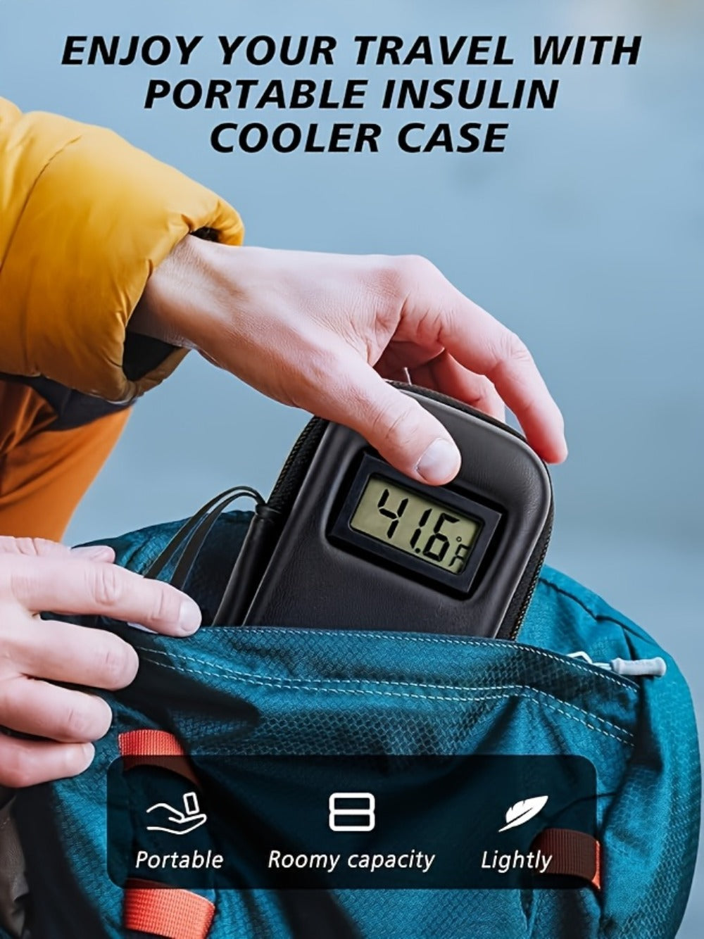 Insulin Travel Case with Temperature Monitor 2 TSA Approved Ice Packs Portable Diabetic Bag for Insulin Pens Syringes Medication Diabetes Essentials Blue Green Black