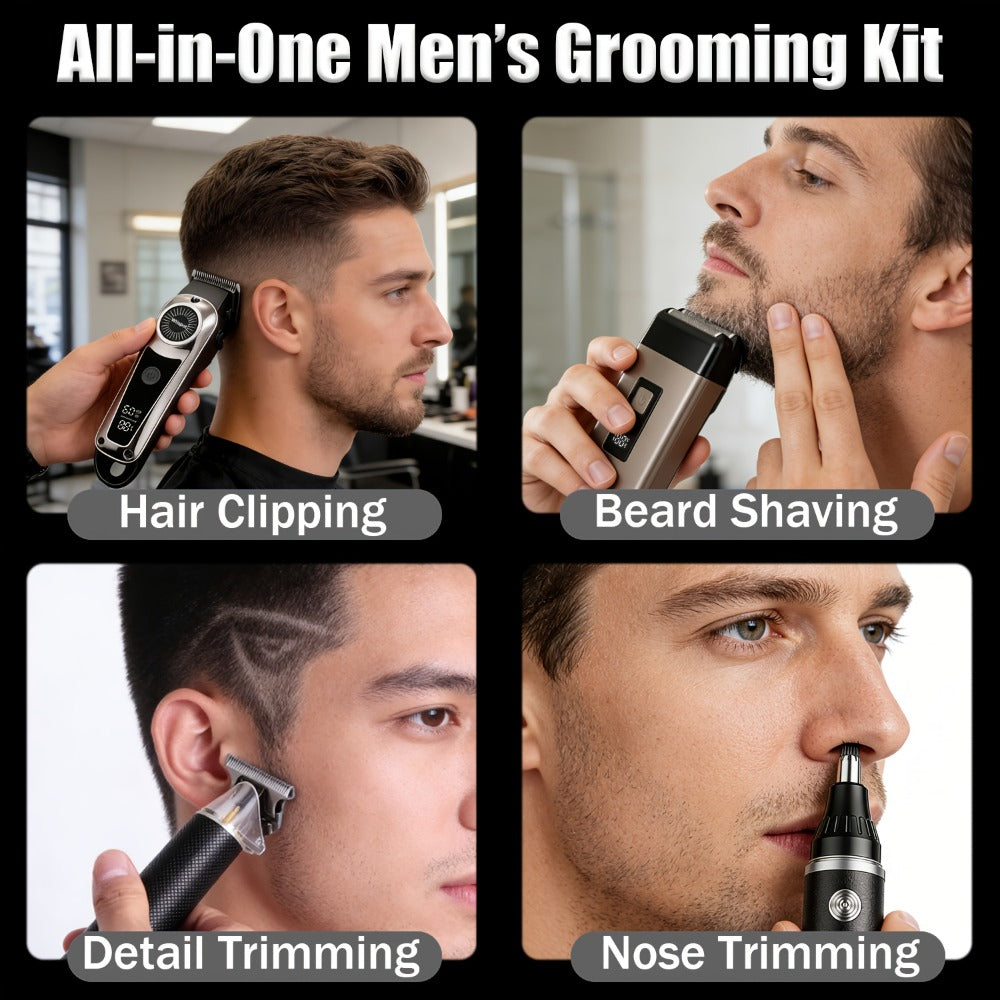 3-in-1 Grooming Kit for Men — Electric Hair Clipper, Nose Hair Trimmer & Shaver Set, USB Rechargeable Lithium Battery Cordless, 2 3 4-Piece Options, Black & Golden, Gift for Husband Boyfriend Father