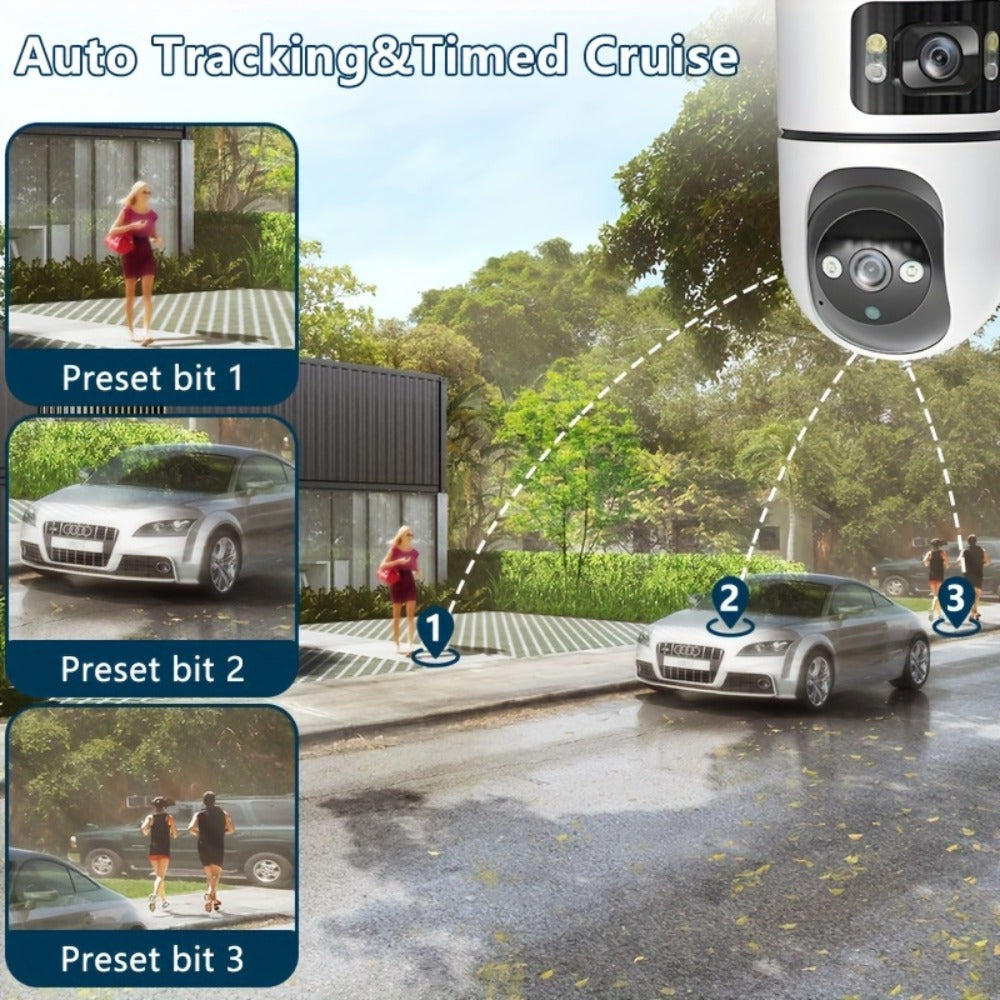 4K Dual Lens Security Camera WiFi Outdoor - 2160P Ultra HD, Dual Band 2.4G & 5GHz, Color Night Vision, Rain Proof, Tamper Detection, Two-Way Audio, Wall Mount for Home Indoor & Outdoor Surveillance