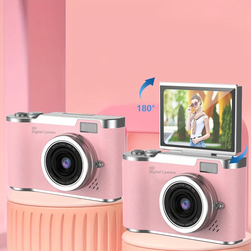 1080P Vlogging Camera for Beginners with 32GB Card 2.4 Inch LCD Screen Rechargeable Digital Camera for Photos Videos Webcam Use Compact Point and Shoot Camera Gift for Teens Kids Adults White Black Pink