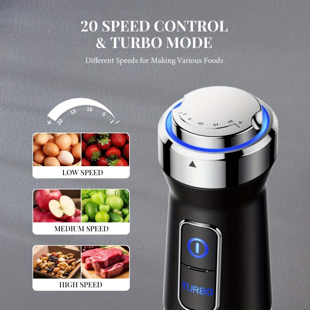 Immersion Blender Handheld 6-in-1 & 7-in-1 1000W 20-Speed Turbo – Titanium Blades BPA-Free with Dough Hooks Egg Beater Whisk Beaker & Chopper | Scratch-Resistant Hand Blender Kitchen Appliance