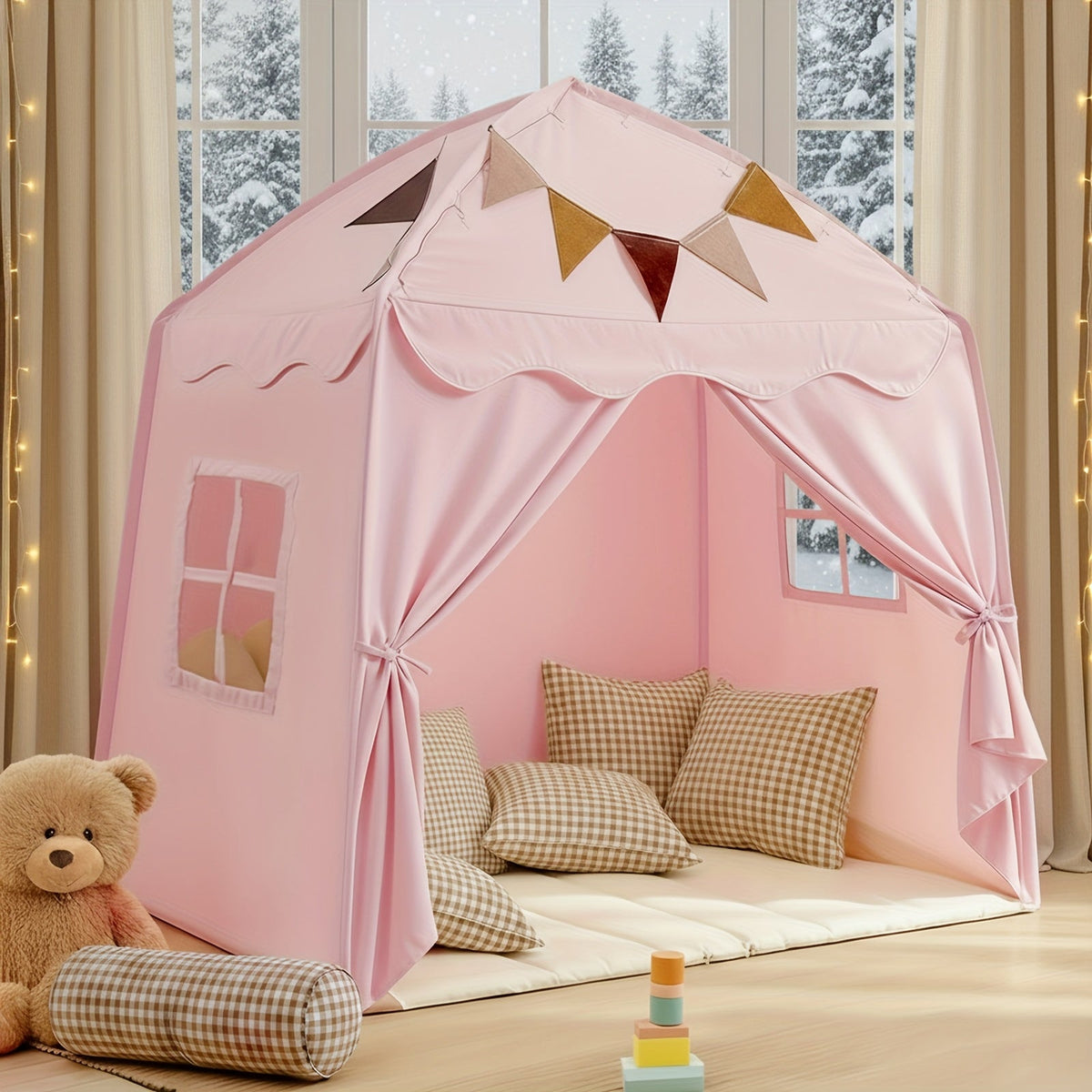 Kids Play Tent with Foldable Design in Beige, Pink, Green, Brown or Cream