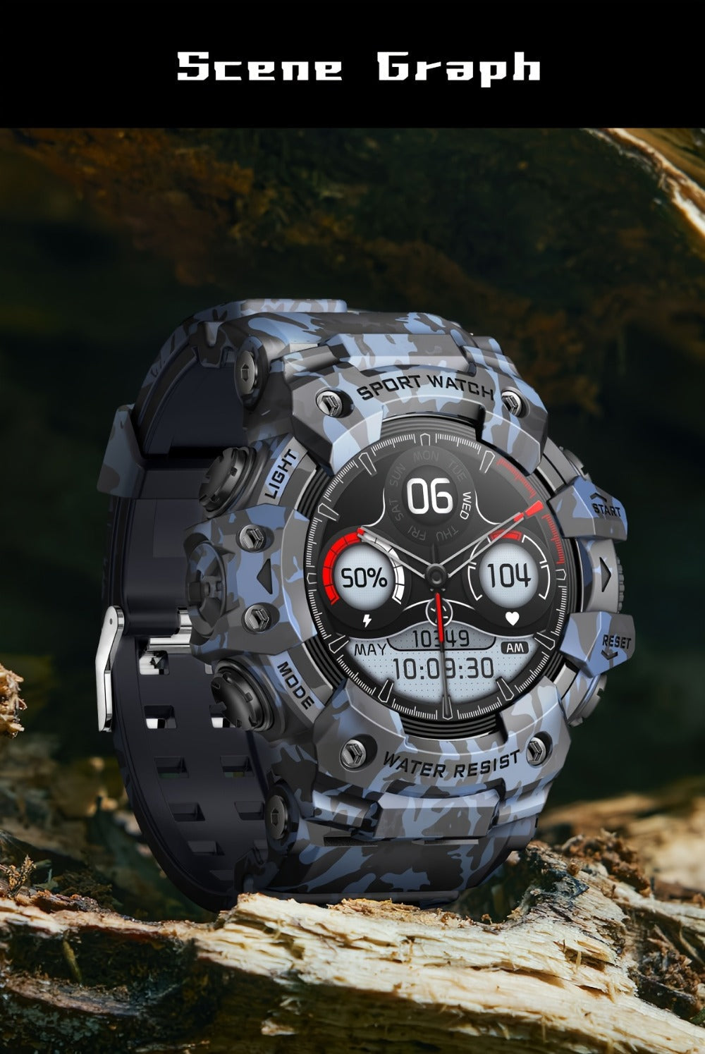Tactical Smartwatch for Men, LED Flashlight & SOS Emergency, 1.32" TFT Screen, Bluetooth Calling, 100+ Sport Modes, Heart Rate SpO2 Sleep Tracker, Camouflage & Matte Colors – iPhone & Android Compatible