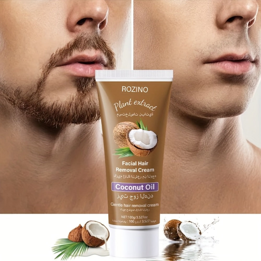 Coconut Hair Removal Cream 100g — Painless Depilatory for Women, Face Legs Armpits Bikini Area, Gentle Sensitive Skin Formula, Semi-Permanent Smooth Results