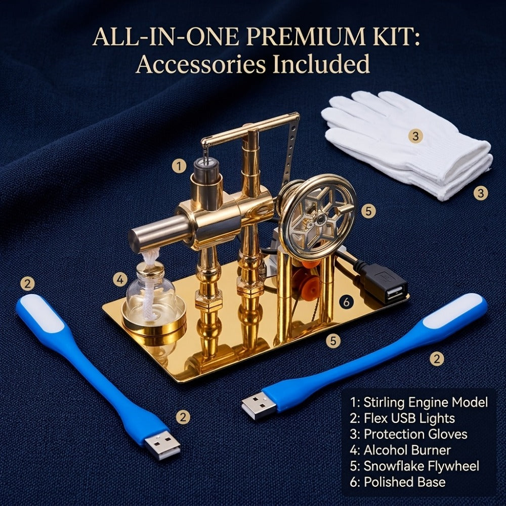 Stirling Engine Generator Kit Single Cylinder Stainless Steel – Real Working Heat Engine Model Generates Electricity, STEM Physics Experiment Toy Educational Science Gift for Teens Adults Engineers Ages 14+