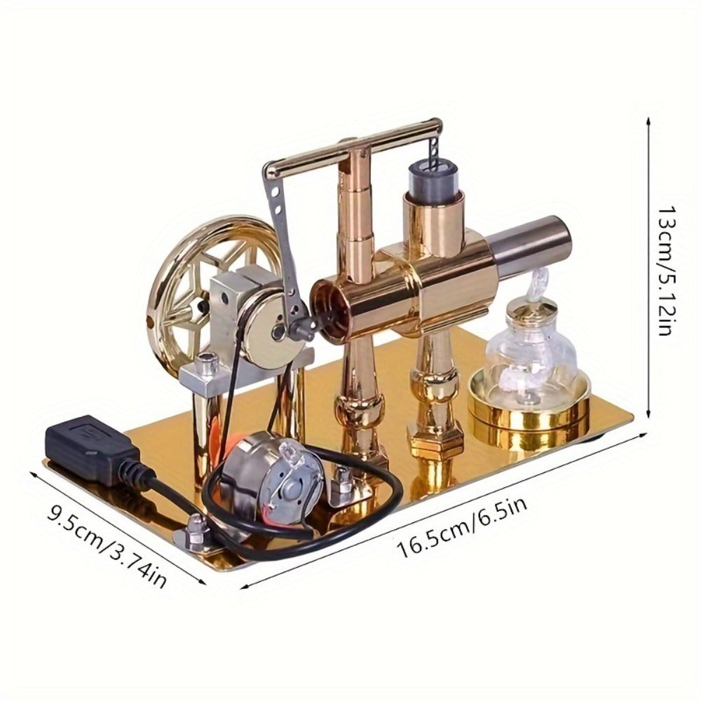 Stirling Engine Generator Kit — Single Cylinder Stainless Steel Pneumatic Model, Educational Physics Science Experiment for Adults Teens Hobbyists STEM Enthusiasts, Birthday Christmas Graduation Gift