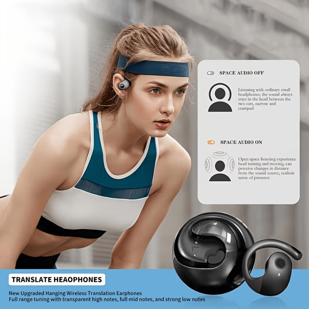 100 Language Real-Time Translation TWS Earphones Coconut Ball Pendant Wireless Earbuds Conference Recording Noise Canceling Mic Touch Control Fast Charging Type-C Free Lanyard for Travel Business