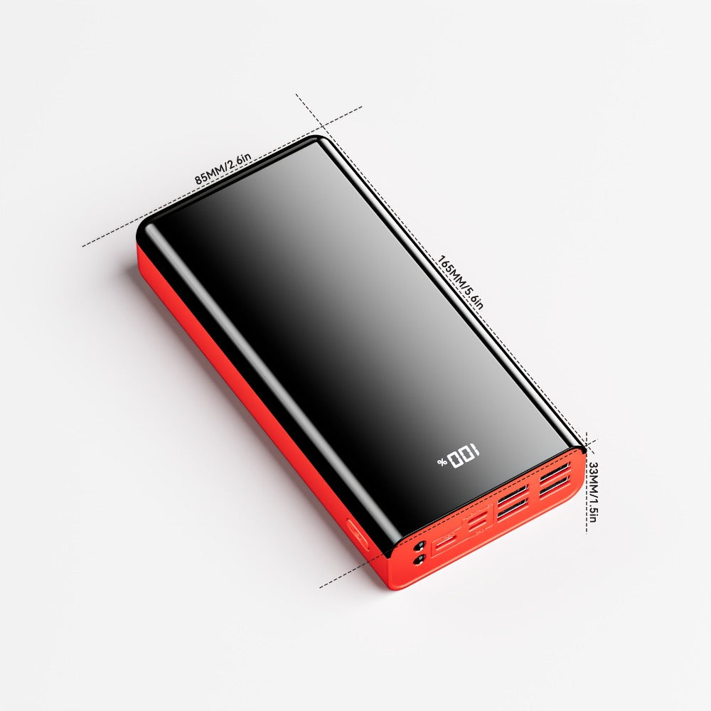 4-Port 100000mAh High Capacity Power Bank 30000mAh 50000mAh 80000mAh, Type-C Fast Charging LED Display Outdoor Emergency Backup Battery Pack for iPhone Android Samsung Tablets – Black Red Available