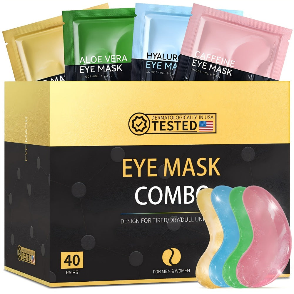 Collagen Eye Mask Patches 40 Pairs – Caffeine & Aloe Vera Under Eye Patches 4 Types Eye SPA Multi-Color Depuff Dark Circle Moisturizing Daily Eye Care Gift Set for Women