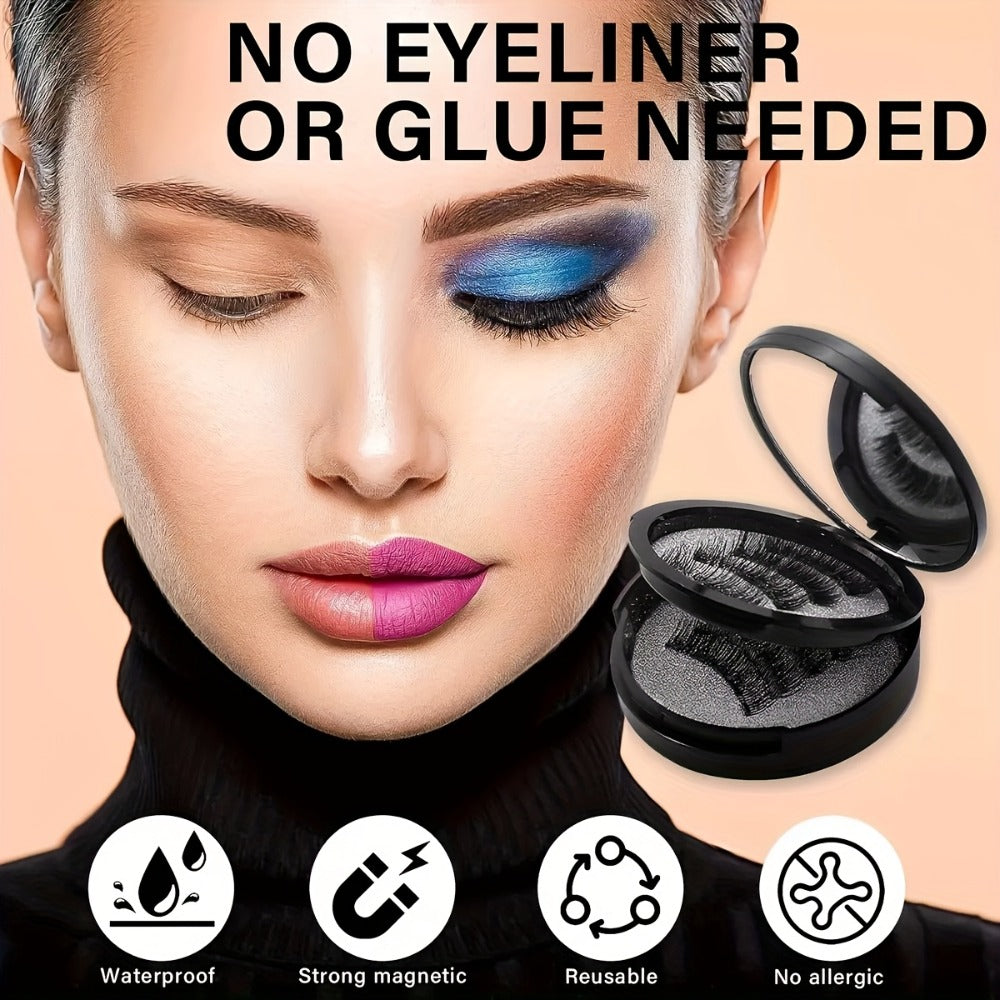 8-Pair Glue-Free Dual Magnetic False Eyelashes 3D Reusable Set — No Eyeliner Needed, Waterproof, Includes Applicator Clip, Natural Look for Daily Wear & Special Occasions