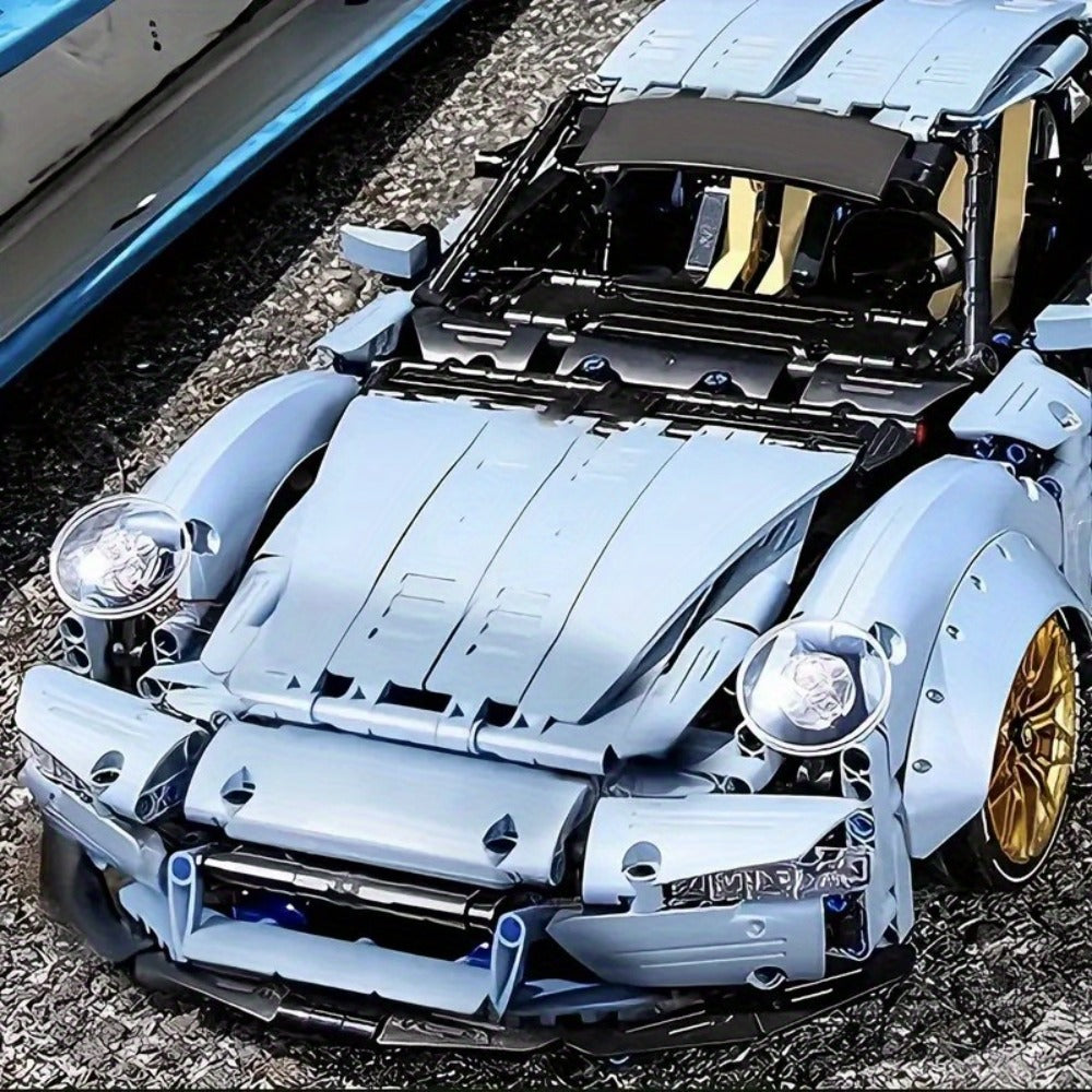 Lowrider Sports Car Building Blocks, 2100 Pcs Misty Blue Adult Model Car Kit
