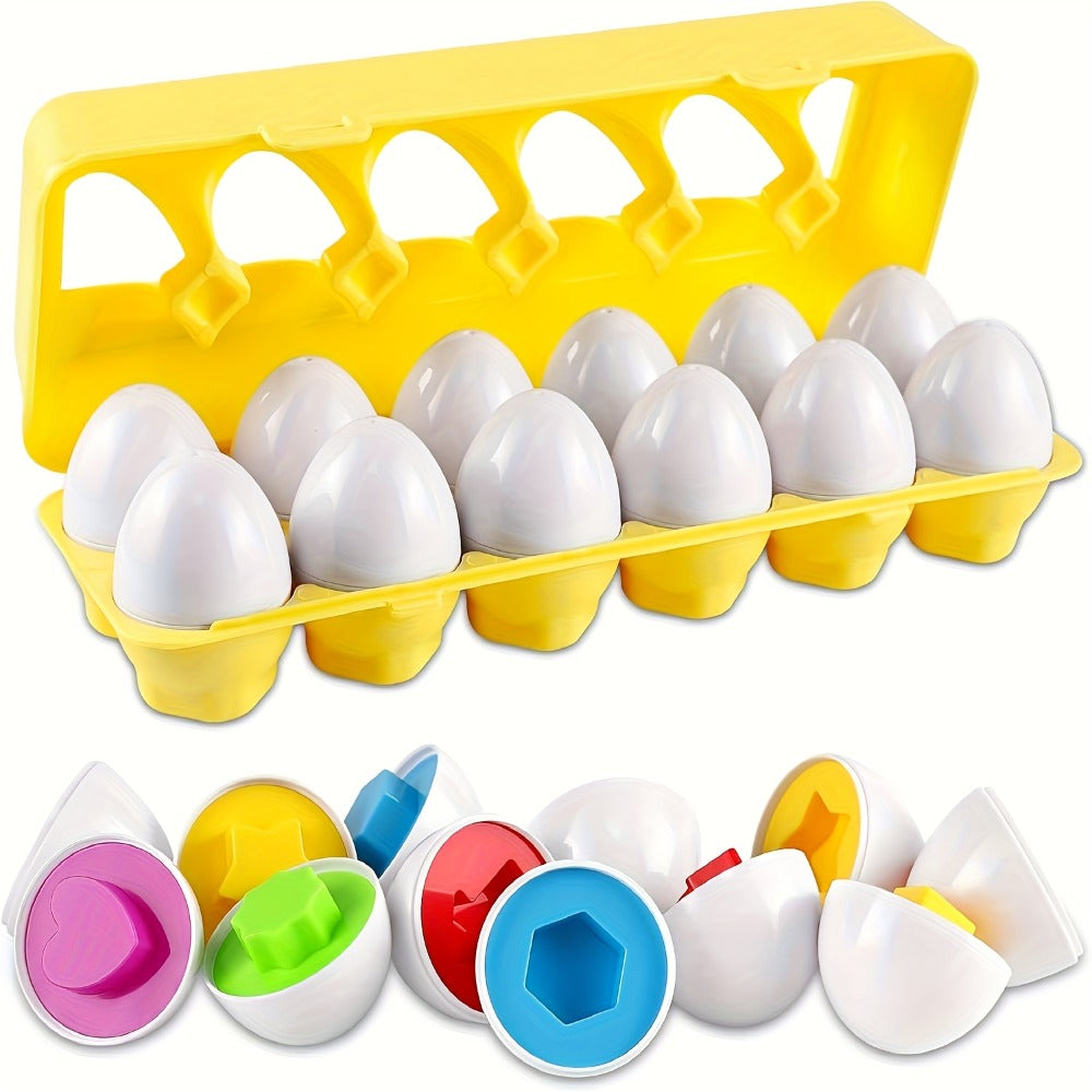 Color & Shape Matching Eggs Toy for Toddlers – Montessori Sorter Puzzle Set, Sensory Early Learning Fine Motor Skills Toy, Travel Game & Easter Basket Gift for Preschool Boys & Girls (Random Colors)