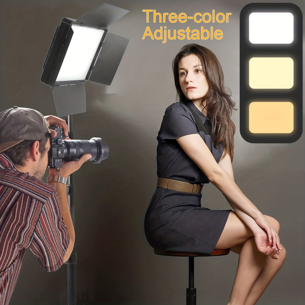 LED Fill Light Kit Studio Photography Lighting Set 10-Inch Square Dimmable 3 Color Modes with 51-Inch Adjustable Tripod 4pcs Baffles for Video Recording Live Streaming Selfie Conference Photo Studio