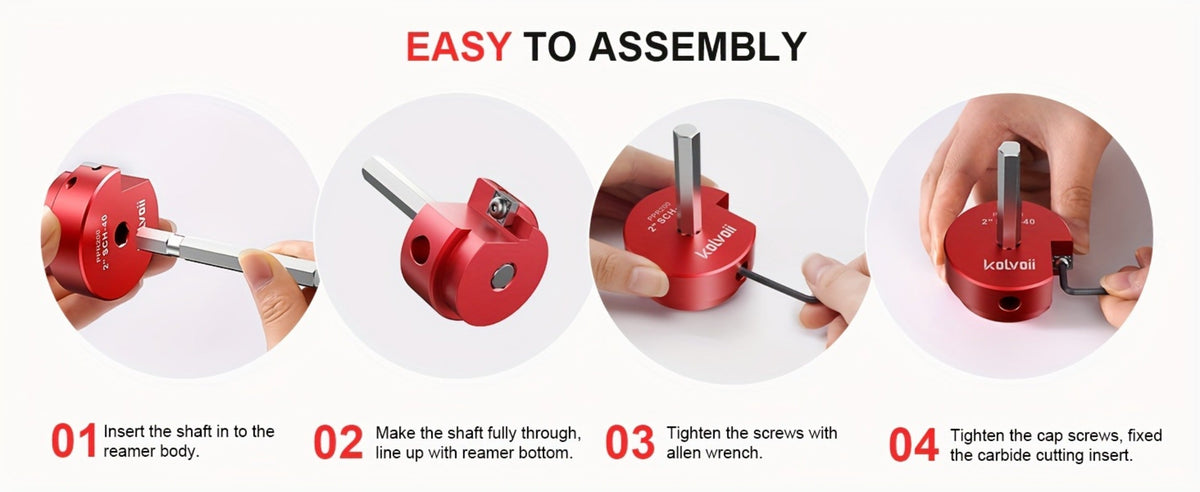 PVC Pipe Reamer Kit 8pcs - Fitting Saver for SCH 40 Plastic Pipe, Aluminum Alloy Body with 11.5" Hex Shaft, 8 Sizes 1/2" to 4", for PVC PP PE ABS Pipes, Drill Compatible, Red